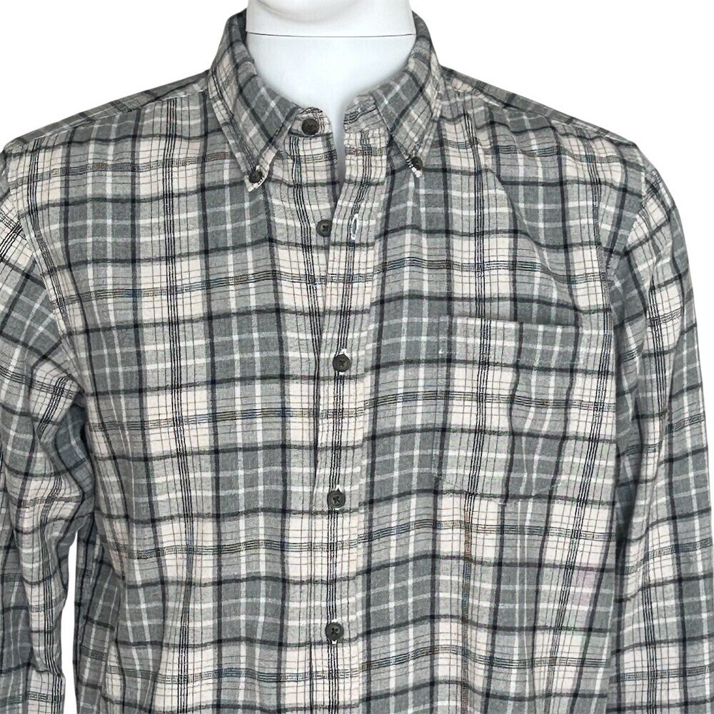 St. John's Bay Shirt Men's M Gray White Plaid Classic Fit Button-Down - Picture 5 of 9